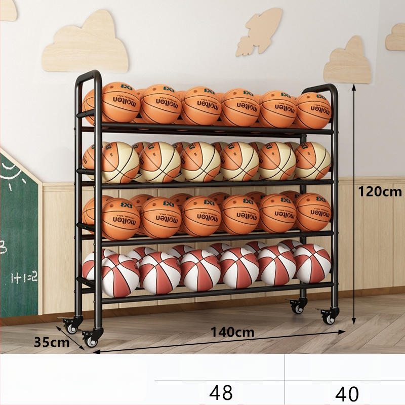 Mobilný regál na lopty pre basketbal a volejbal — oceľová konštrukcia, hmotnosť 5, vhodný do školy, materskej školy a telocvične