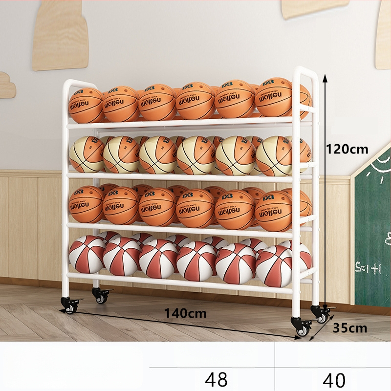 Mobilný regál na lopty pre basketbal a volejbal — oceľová konštrukcia, hmotnosť 5, vhodný do školy, materskej školy a telocvične