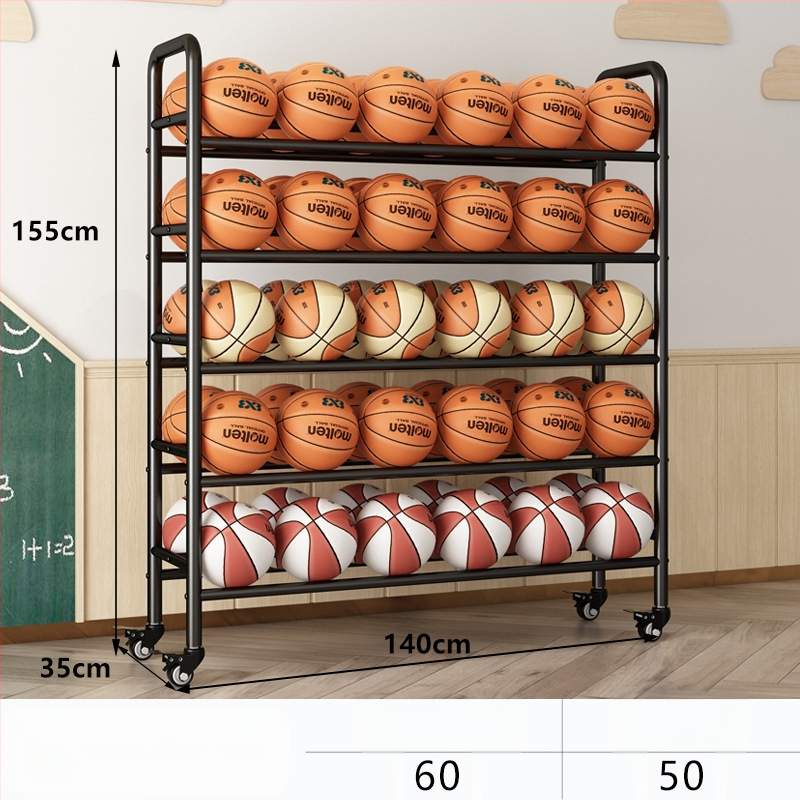 Mobilný regál na lopty pre basketbal a volejbal — oceľová konštrukcia, hmotnosť 5, vhodný do školy, materskej školy a telocvične