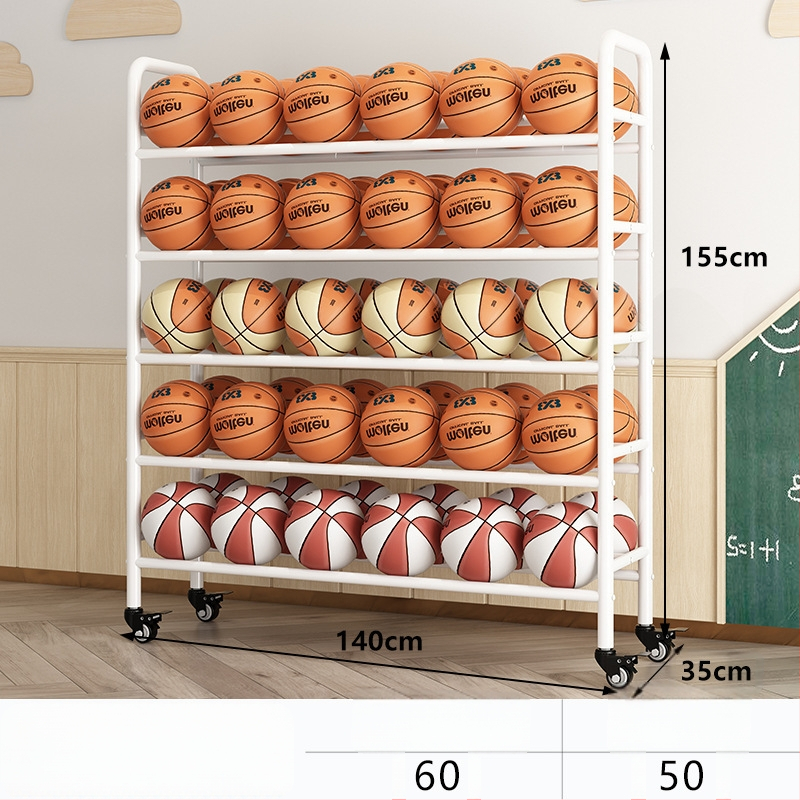 Mobilný regál na lopty pre basketbal a volejbal — oceľová konštrukcia, hmotnosť 5, vhodný do školy, materskej školy a telocvične