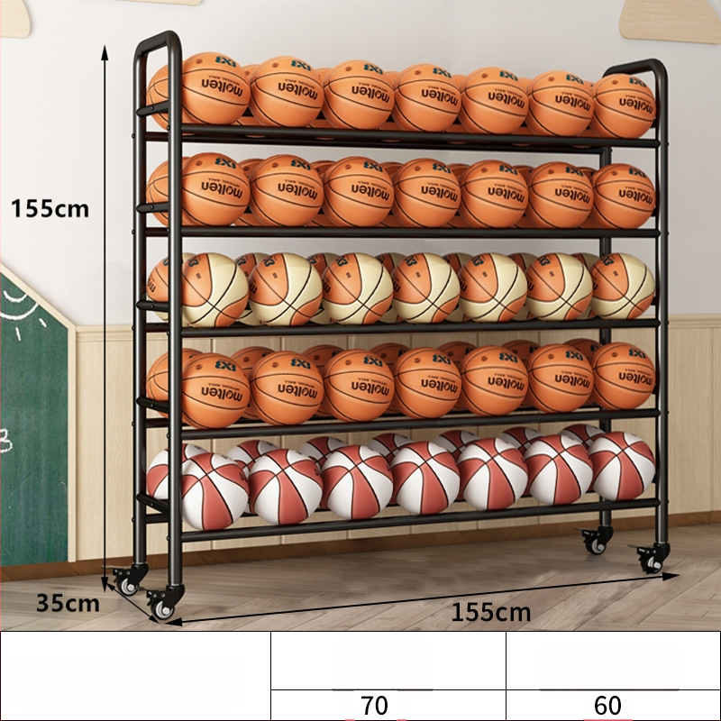 Mobilný regál na lopty pre basketbal a volejbal — oceľová konštrukcia, hmotnosť 5, vhodný do školy, materskej školy a telocvične