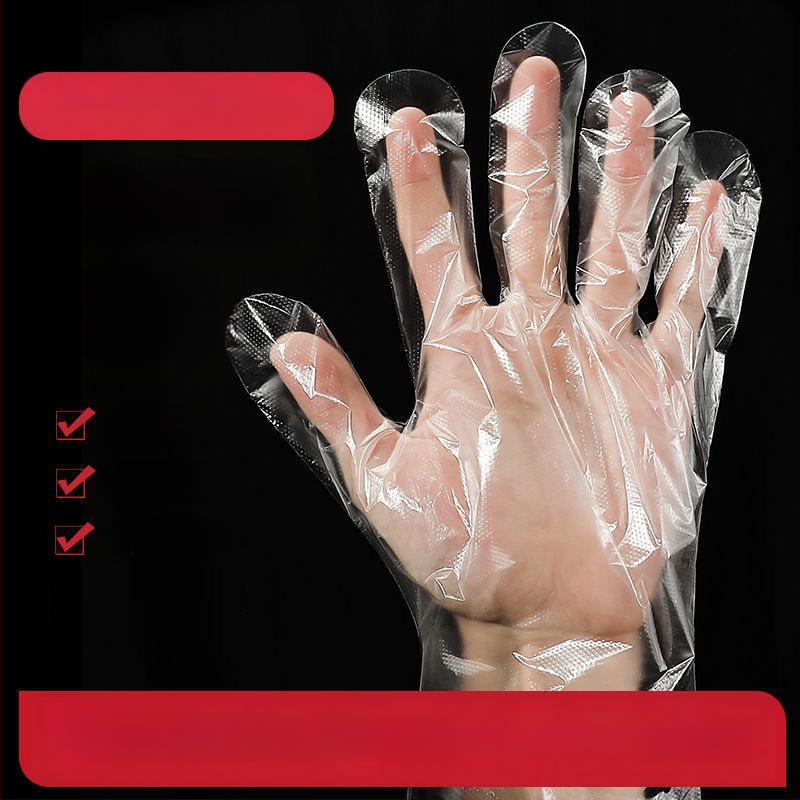 Jednorázové PE rukavice, potravinovej triedy, na donášku a catering, priehľadné, protišmykové, 100 ks