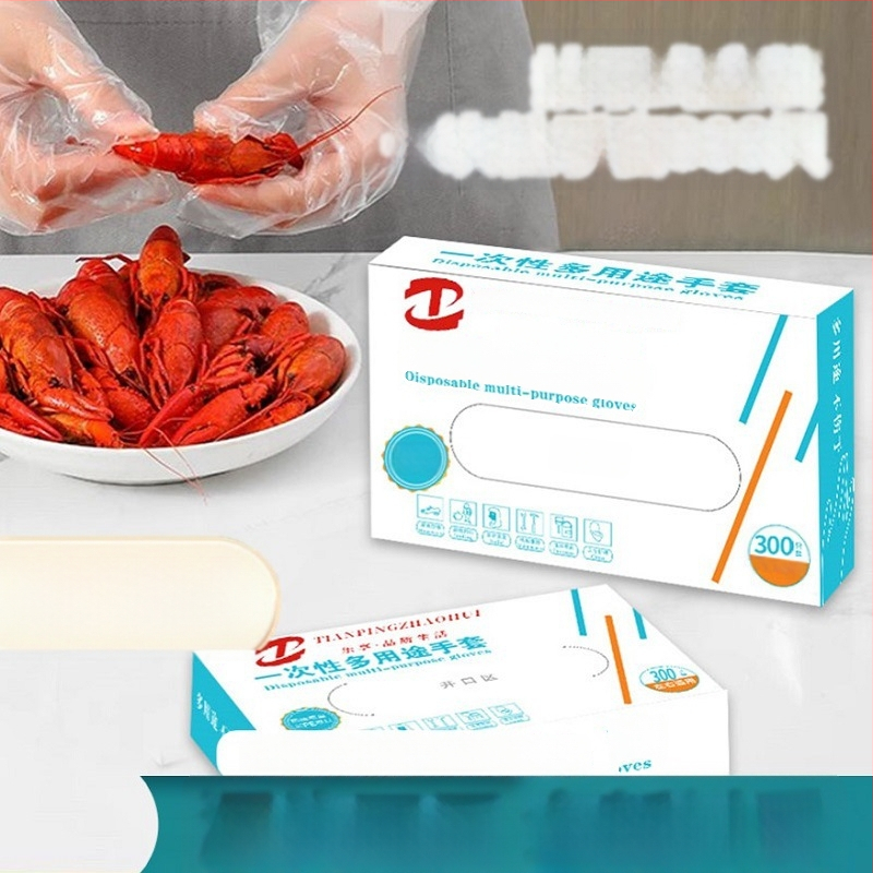 Jednorázové PE rukavice, potravinovej triedy, na donášku a catering, priehľadné, protišmykové, 100 ks