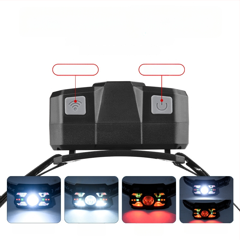 Čelna lampa s senzorom pokreta, LED 5W, 800 mAh baterija, domet 50–100 m, pogodna za planinarenje, kampiranje i noćni ribolov