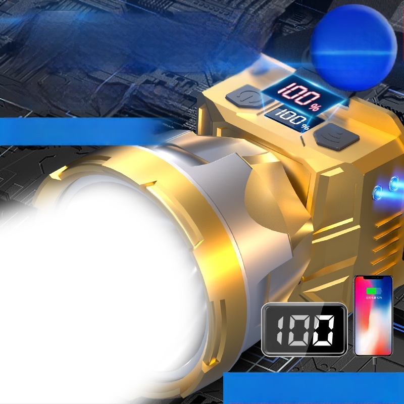 Čelovka s veľkým lúčom, 5W, 2400mAh, 360° otáčanie, ručné napájanie, nabíjačka súčasťou, na nočné rybolenie a kempovanie