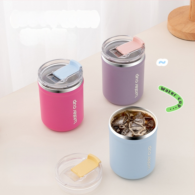 Pohár na vodu z nerezovej ocele 304 s viečkom, objem 500 ml, vhodný na čaj, kávu a mlieko