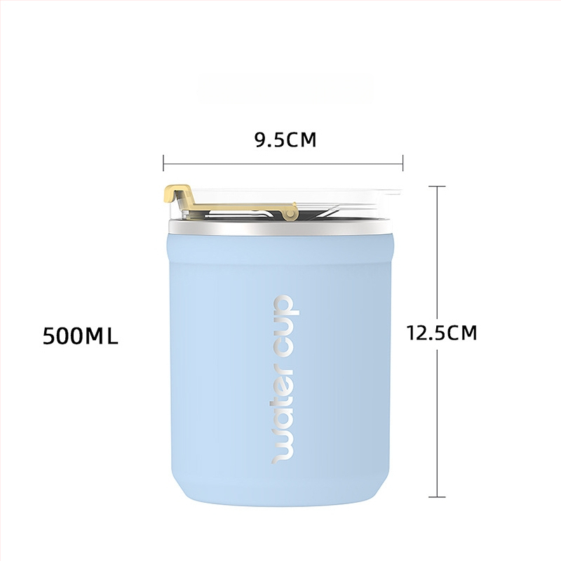 Pohár na vodu z nerezovej ocele 304 s viečkom, objem 500 ml, vhodný na čaj, kávu a mlieko