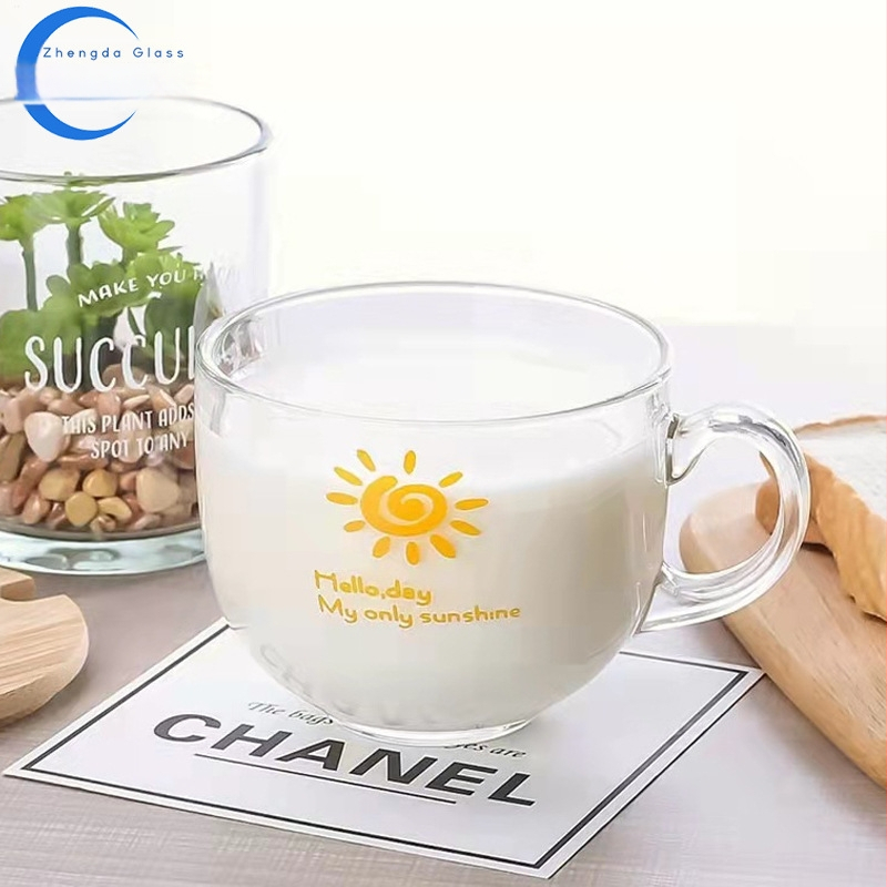 Šálka na kávu s drškom - odolné voči teplu sklo, okrúhly tvar, jednovrstvá konštrukcia, tlačené logo