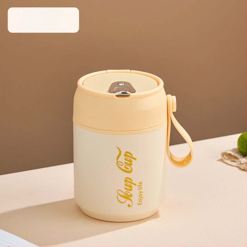 Nerezový pohár na raňajky s viečkom a lyžičkou, dvojvrstvová izolácia, guľatý prenášací pohár na kašu a mlieko