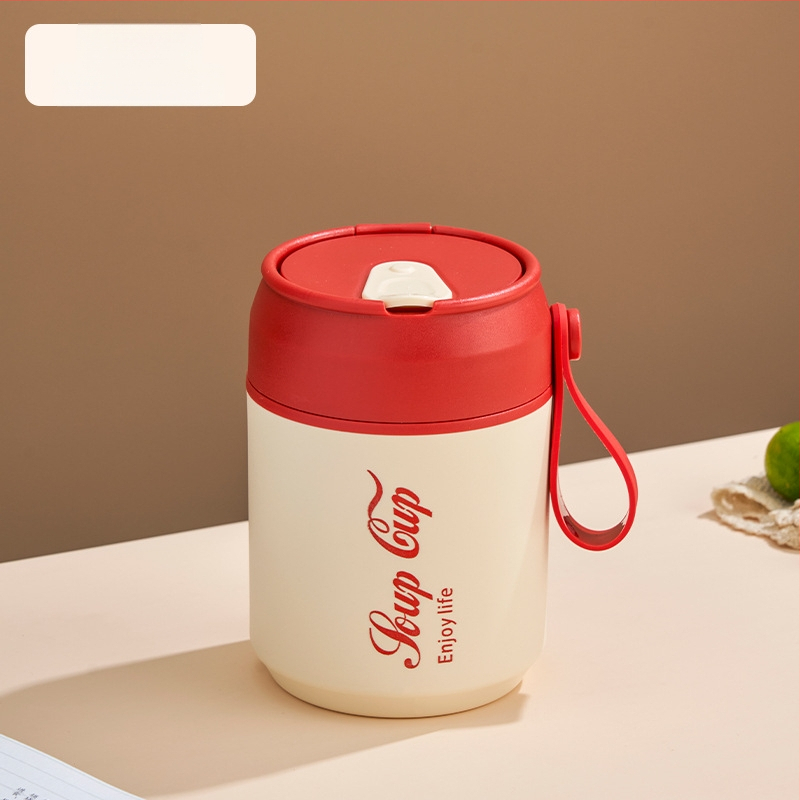 Nerezový pohár na raňajky s viečkom a lyžičkou, dvojvrstvová izolácia, guľatý prenášací pohár na kašu a mlieko