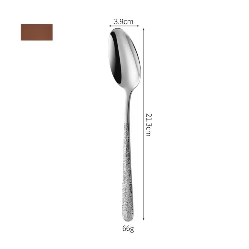 Set z nerezovej ocele 304 s kladivovým vzorom – stolný nôž, nô na steak, vidlička a lyžica; zosilnená verzia, severský štýl, zrkadlový lesk