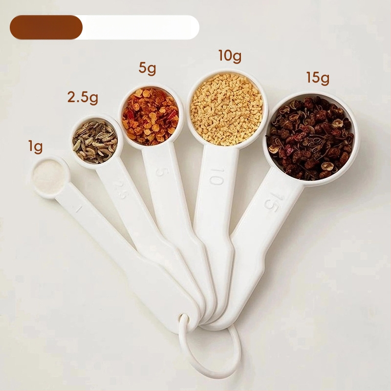 Päťdielna sada odmeriek s váhou a stupnicou na kávu pre domáce použitie v kuchyni — PP materiál, viacúčelové na pečenie