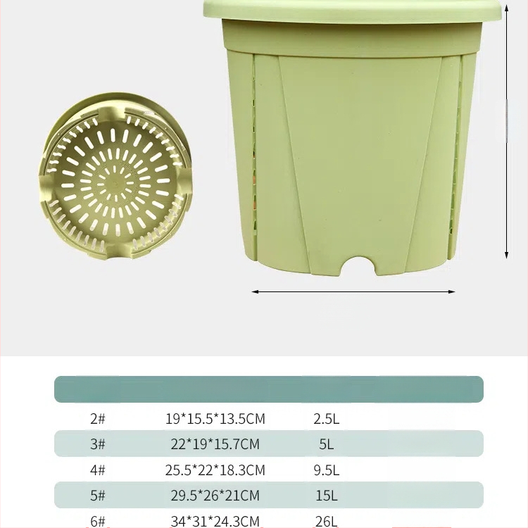 Kvetináč z živice s priedušnou konštrukciou, odolný voči deformáciám a korózii, pevný a odolný, vhodný na stolné aj podlažné použitie.