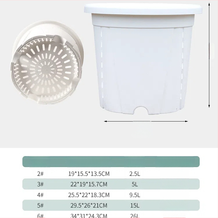 Kvetináč z živice s priedušnou konštrukciou, odolný voči deformáciám a korózii, pevný a odolný, vhodný na stolné aj podlažné použitie.