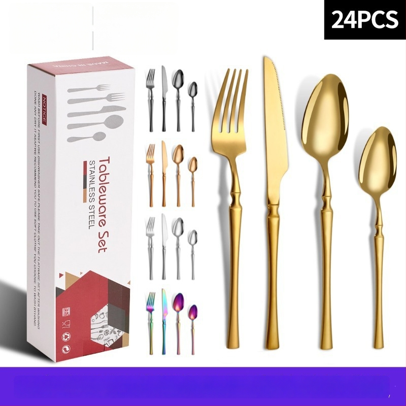 24-dielny set príborov z nehrdzavejúcej ocele 410: 6 nožov na jedlo, 6 vidličiek, 6 lyžíc na jedlo, 6 dezertných lyžíc; zrkadlový lesk, moderný minimalistický štýl; prispôsobenie k dispozícii