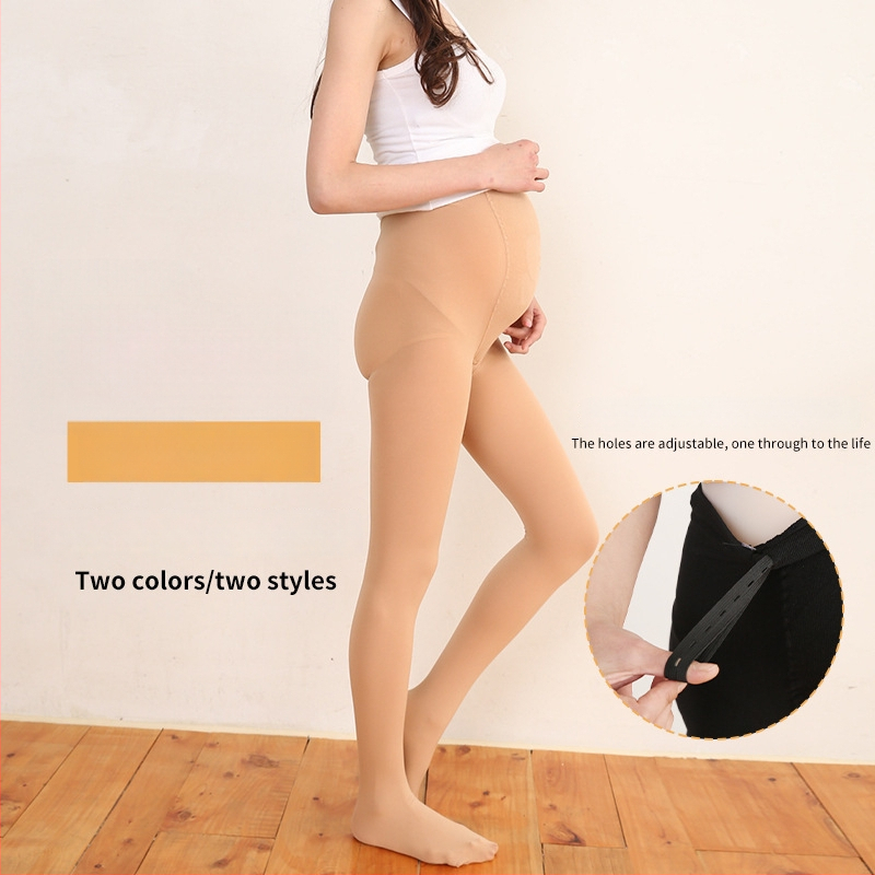 Tehotenské pančuchy s podporou brucha, stredná hrúbka, vysoká elasticita, nylon 50–70% a až 30% spandex