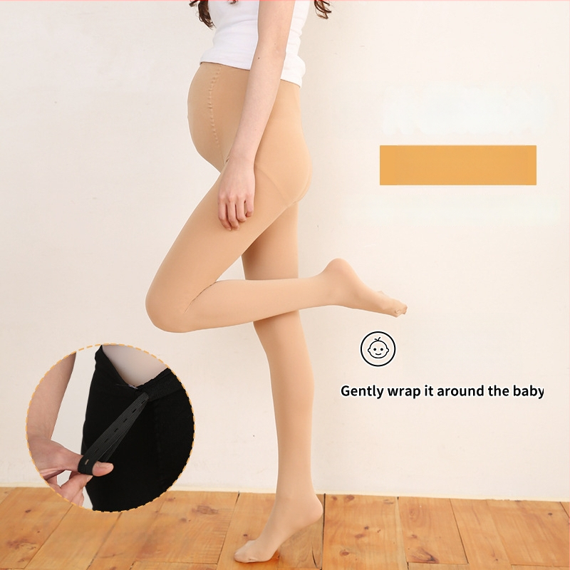 Tehotenské pančuchy s podporou brucha, stredná hrúbka, vysoká elasticita, nylon 50–70% a až 30% spandex