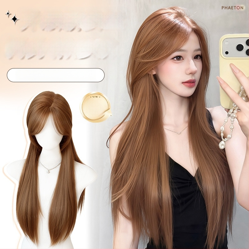 Parochňa s prirodzeným vzhľadom, dlhé rovné vlasy a šikmé ofiny, vlákno z vysokoteplotného hodvábia, model 8484