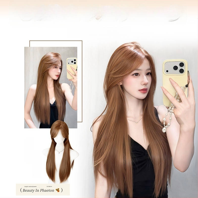 Parochňa s prirodzeným vzhľadom, dlhé rovné vlasy a šikmé ofiny, vlákno z vysokoteplotného hodvábia, model 8484