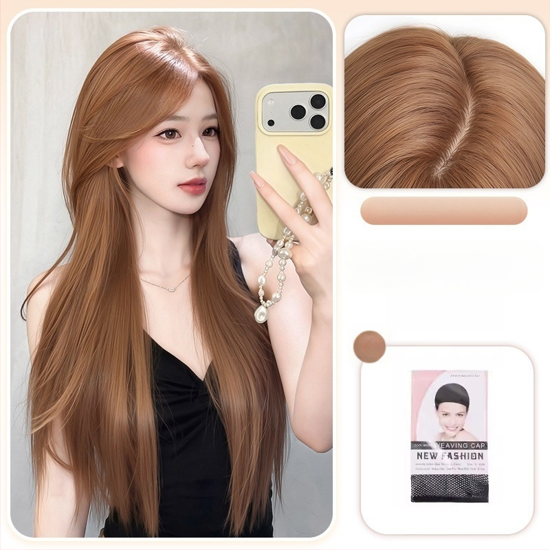 Parochňa s prirodzeným vzhľadom, dlhé rovné vlasy a šikmé ofiny, vlákno z vysokoteplotného hodvábia, model 8484