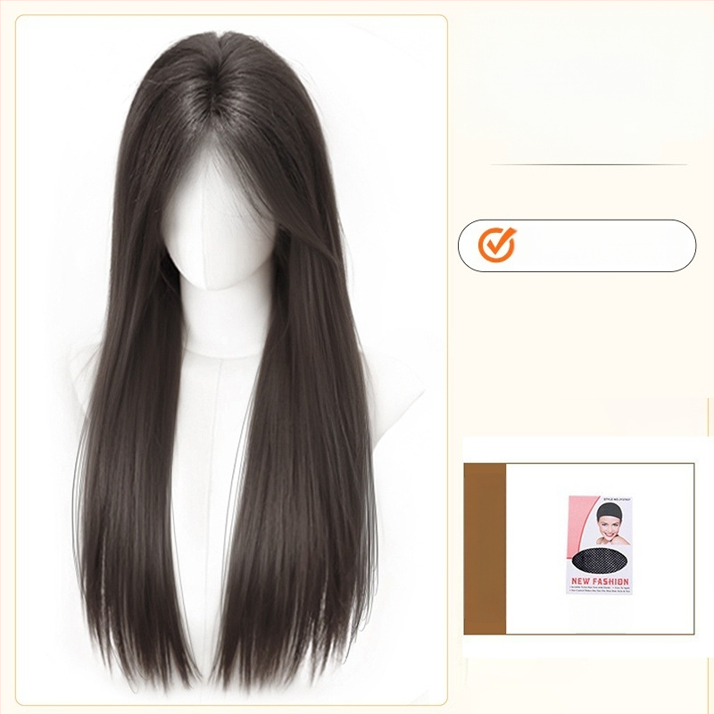 Parochňa s prirodzeným vzhľadom, dlhé rovné vlasy a šikmé ofiny, vlákno z vysokoteplotného hodvábia, model 8484