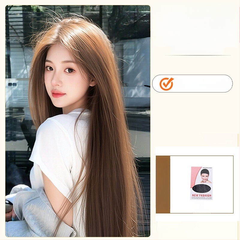 Parochňa s prirodzeným vzhľadom, dlhé rovné vlasy a šikmé ofiny, vlákno z vysokoteplotného hodvábia, model 8484