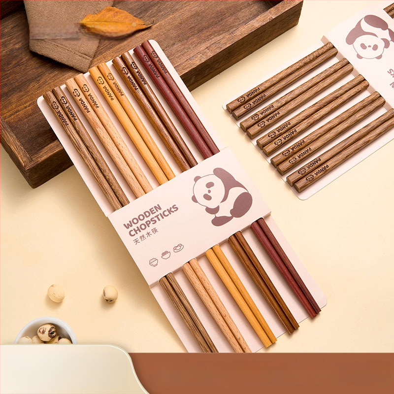 Drevené paličky na jedlo pre dospelých - kreslený motív, svieži a milý štýl, 5 alebo 6 párov