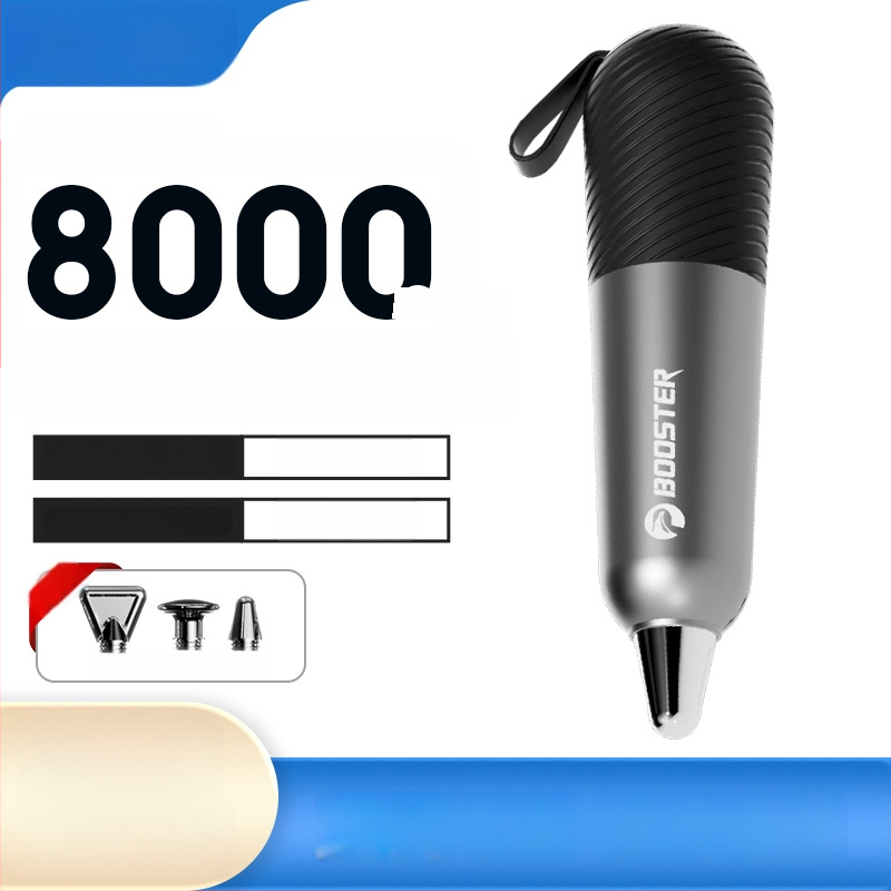 Fascia Gun s vysokofrekvenčnou vibráciou — bezkartáčový motor, mini prenosný, 5+ rýchlostí, 3 masážne hlavy, vstavaná batéria 300–500 mAh, výdrž 1–3 h