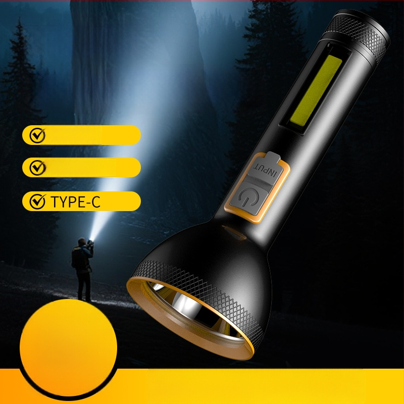 Ručná baterka s hliníkovým zliatinovým puzdrom, vstavaná nabíjateľná batéria, COB bočné svetlo, 5W, 200 lm