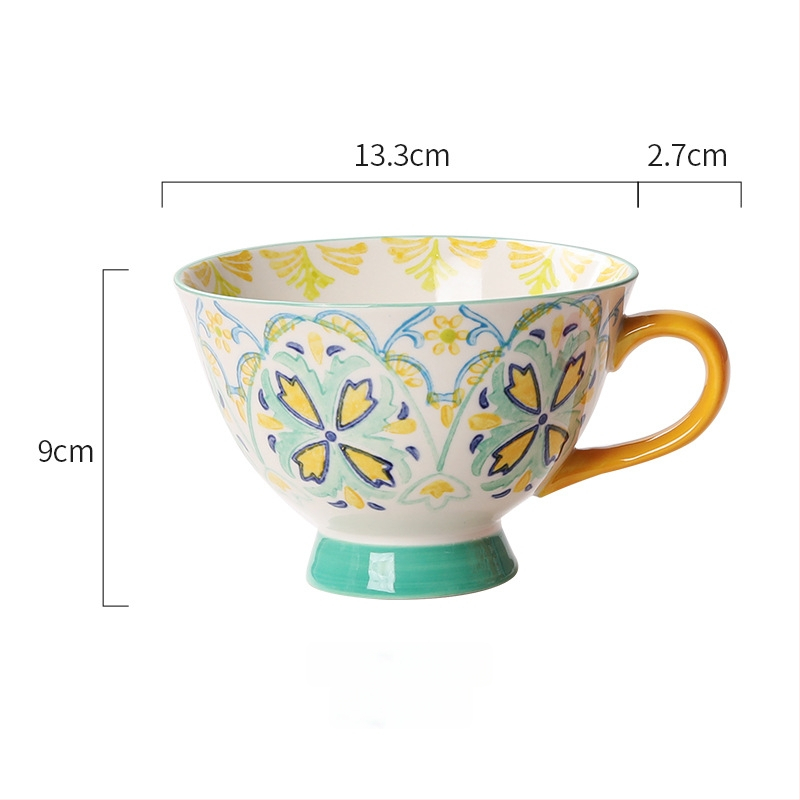 Keramická šálka, guľatý tvar, ľahký luxusný štýl, vzor kvetov, vhodná do mikrovlnky