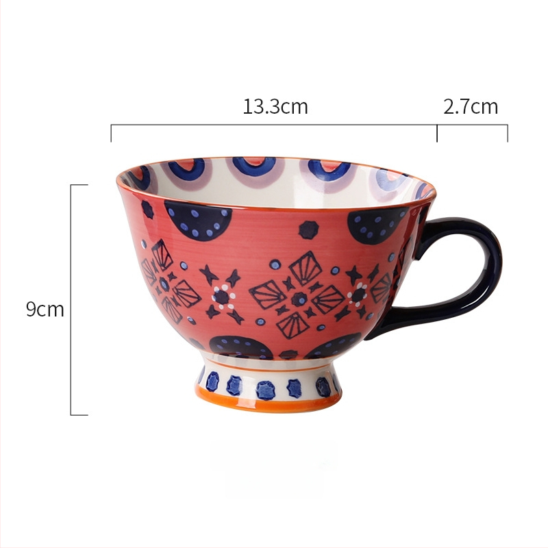 Keramická šálka, guľatý tvar, ľahký luxusný štýl, vzor kvetov, vhodná do mikrovlnky