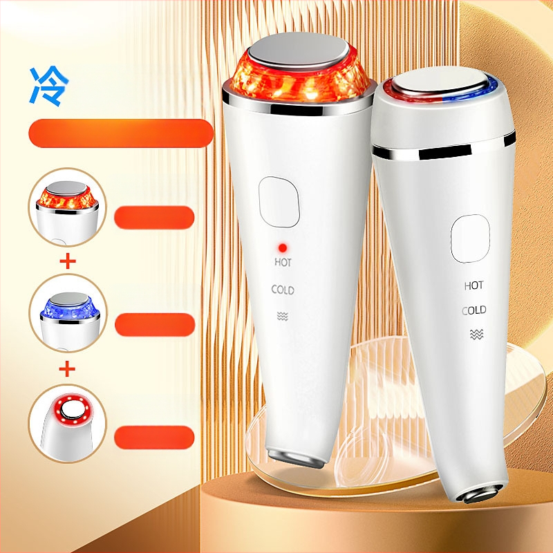 Prenosný prístroj na krásu s režimami teplo a chlad a LED svetelnou terapiou pre masáž tváre a očí, s vstavanou batériou 800–1000 mAh