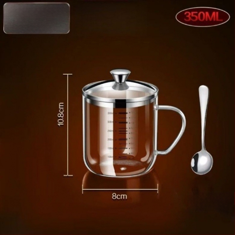 Pohár z borosilikátového skla, vysoká teplotná odolnosť, graduovaná stupnica, trojuholníkový tvar, s viečkom