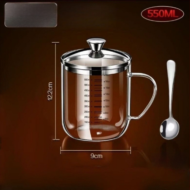 Pohár z borosilikátového skla, vysoká teplotná odolnosť, graduovaná stupnica, trojuholníkový tvar, s viečkom