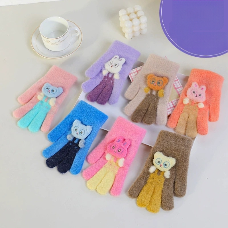 Detské pletené rukavice na zimu, s oddelenými prstami, teplé, karikatúrny vzor (Materiál: Pletené; Funkcia: Teplé; Vzor: Karikatúra; Štýl: Rukavice s oddelenými prstami)