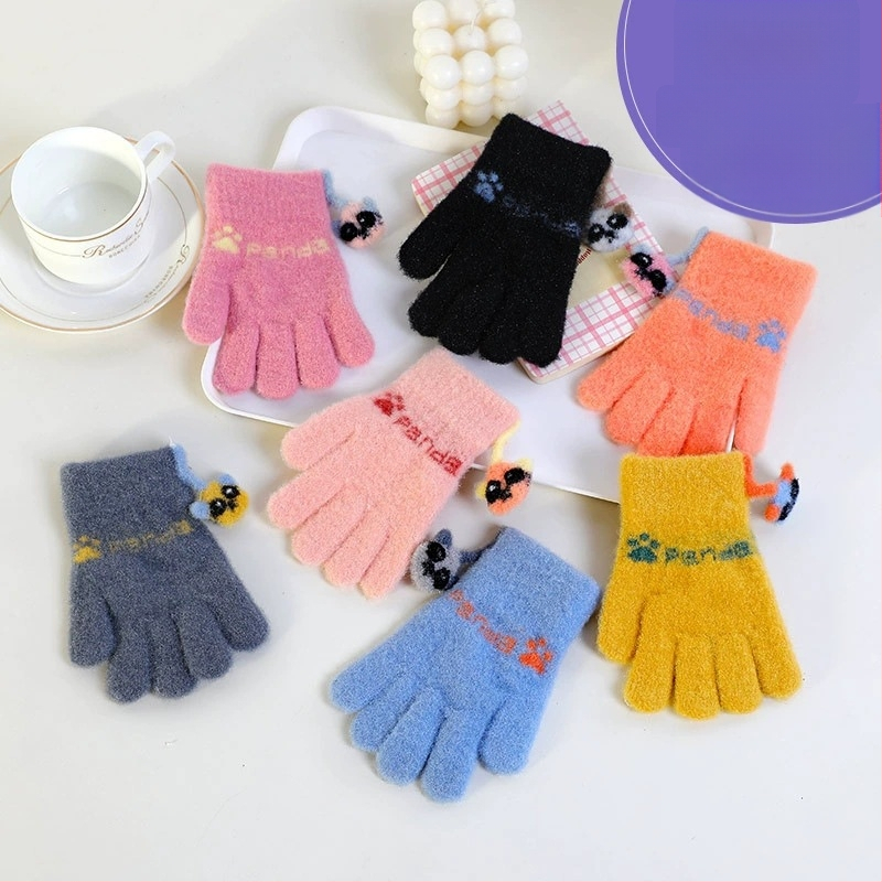 Detské pletené rukavice na zimu, s oddelenými prstami, teplé, karikatúrny vzor (Materiál: Pletené; Funkcia: Teplé; Vzor: Karikatúra; Štýl: Rukavice s oddelenými prstami)