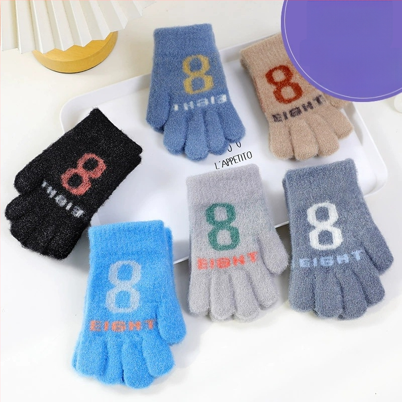 Detské pletené rukavice na zimu, s oddelenými prstami, teplé, karikatúrny vzor (Materiál: Pletené; Funkcia: Teplé; Vzor: Karikatúra; Štýl: Rukavice s oddelenými prstami)