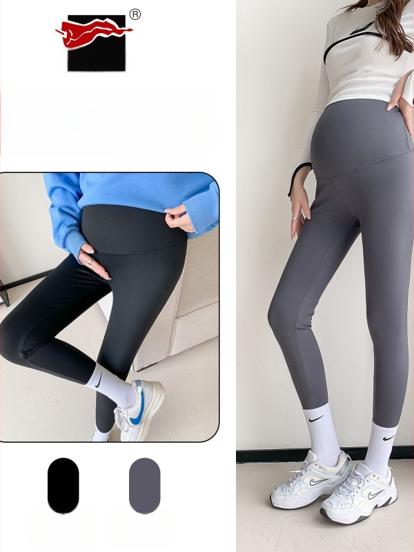 Tehotenské nohavice s nastaviteľnou oporou brucha, vysoká elasticita, zmes nylonu a elastanu, káro vzor, štýl pančuchových nohavíc