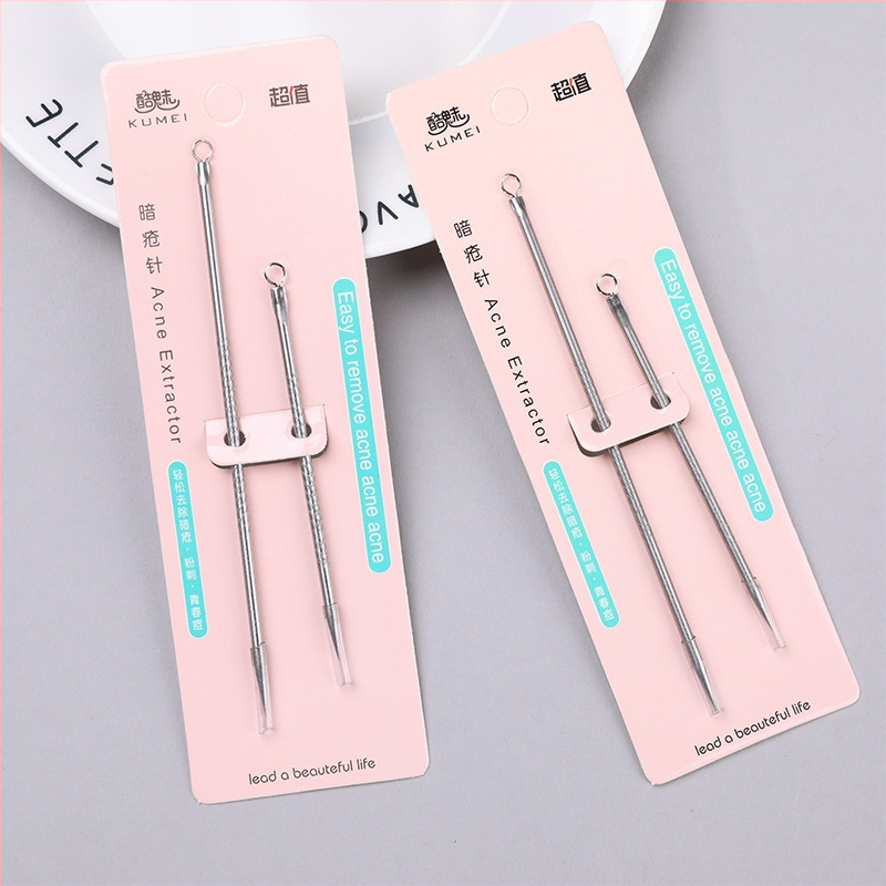 Sada ihiel na akné z nehrdzavejúcej ocele s dvojitou hlavou – nástroj na čistenie tváre a odstraňovanie čiernych bodiek, model F0255