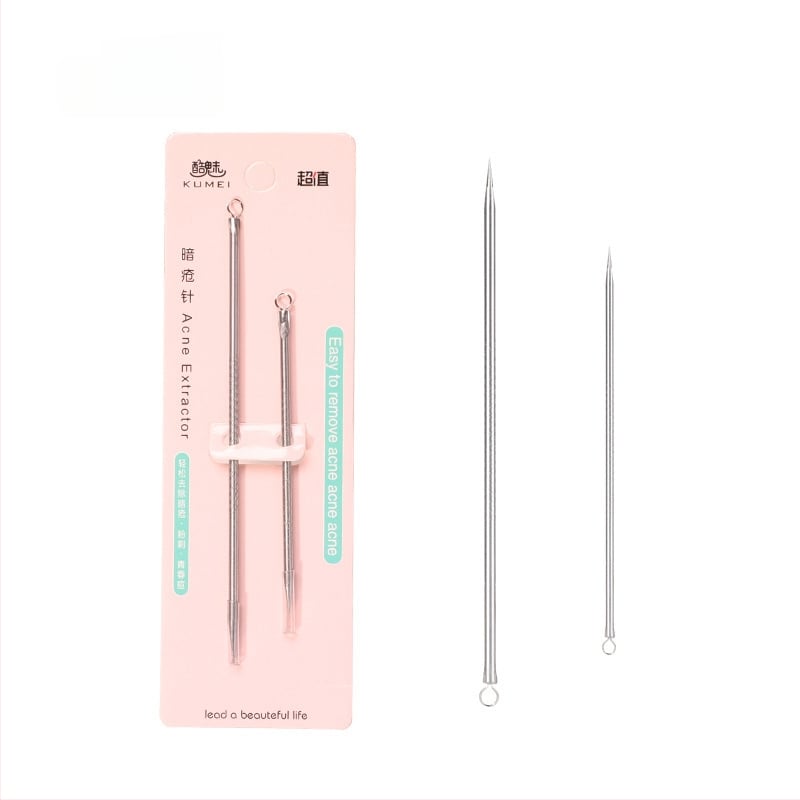 Sada ihiel na akné z nehrdzavejúcej ocele s dvojitou hlavou – nástroj na čistenie tváre a odstraňovanie čiernych bodiek, model F0255