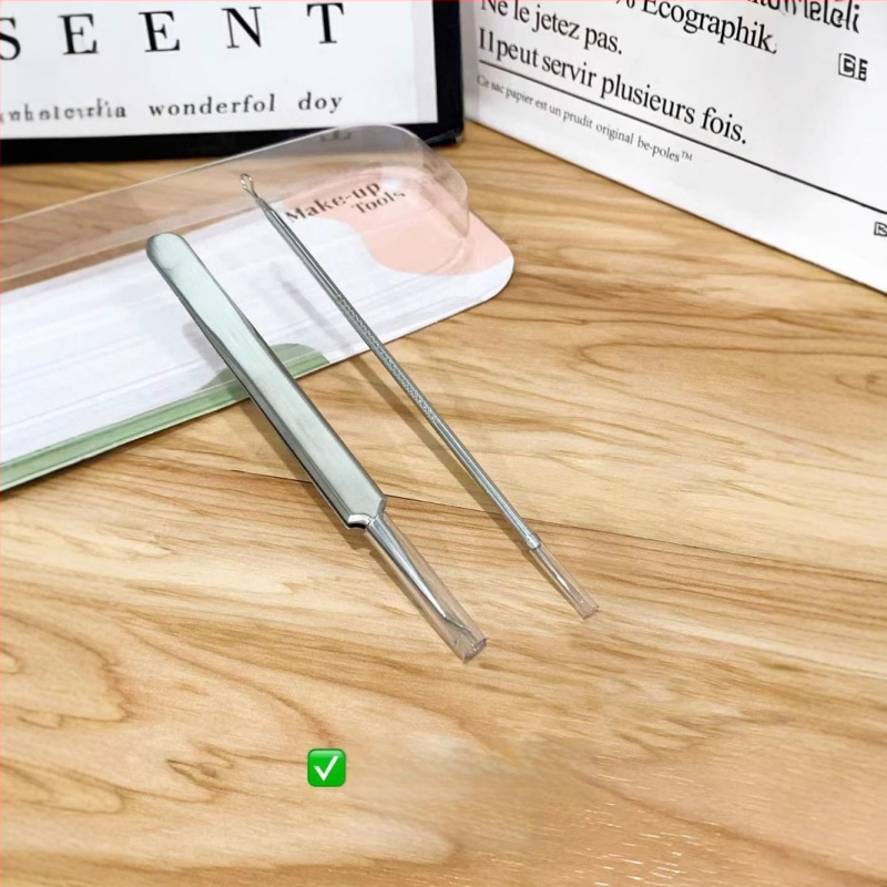 Snow Mary séria set akné ihly a presných pinziet s nakloneným klipom — nerezová oceľ, prenosný