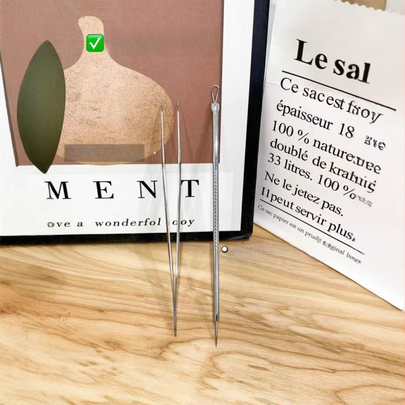 Snow Mary séria set akné ihly a presných pinziet s nakloneným klipom — nerezová oceľ, prenosný