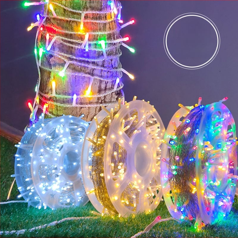 Vonkajšie LED reťazové svetlá, 100 LED, 24V nízke napätie, IP44 vodeodolné, ručné ovládanie