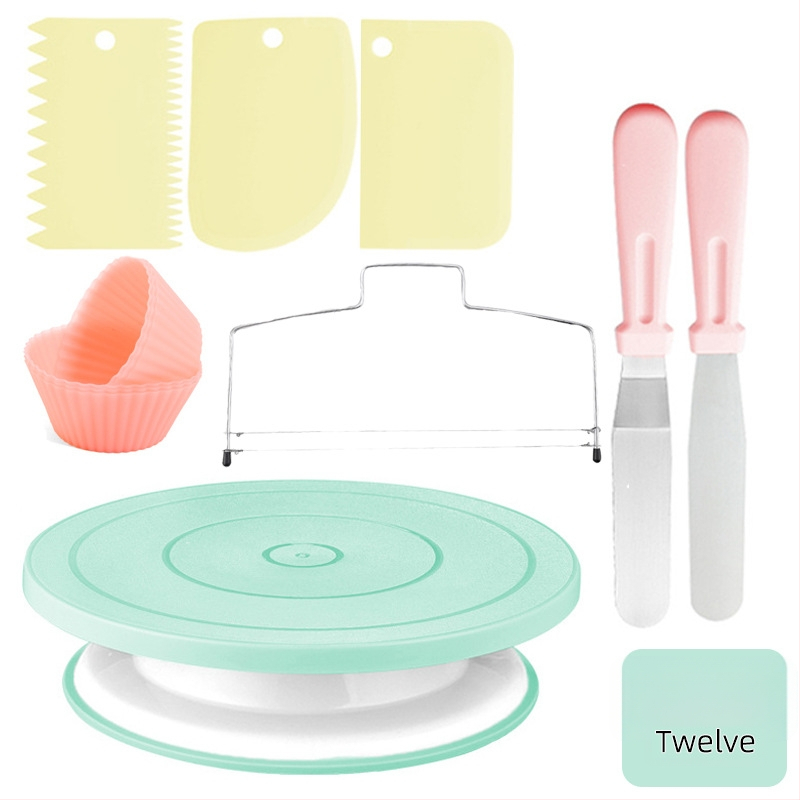 Set na zdobenie tort s otočnou podložkou – nerezová oceľ, nepravidelný tvar; 207 dielov; zahŕňa zdobiace trubičky, vrecká, špachtle a formy na muffin; značka qiao; uvedené v roku 2025