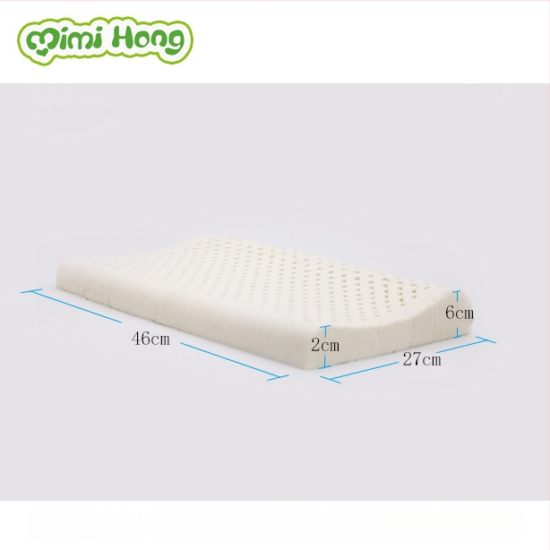 Detská vankúš z prírodného latexu, obdĺžnikový tvar, s oporou pre krk, bavlnený povrch, obsah latexu 90%+