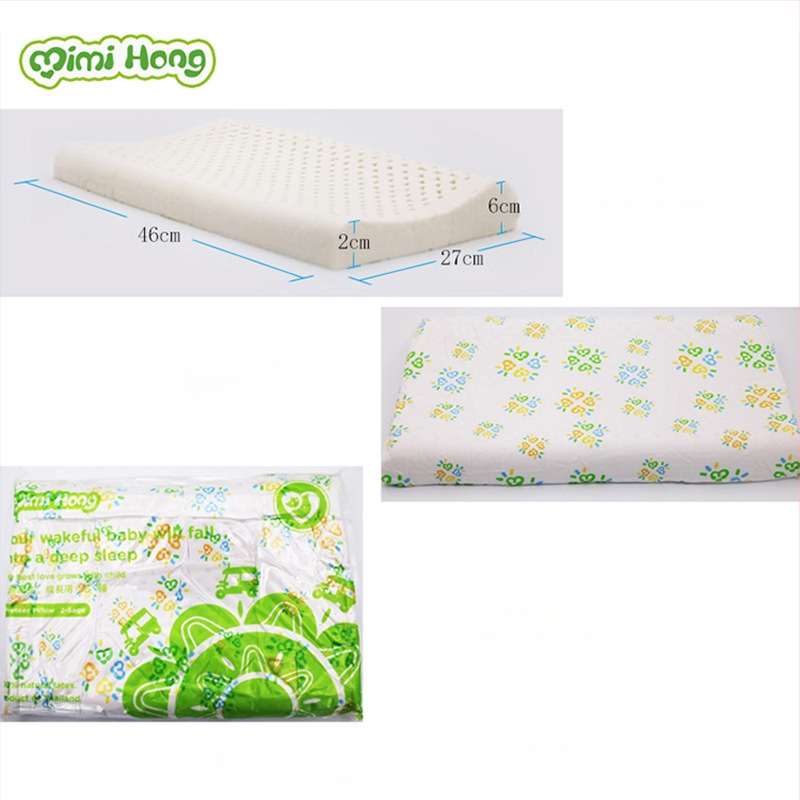 Detská vankúš z prírodného latexu, obdĺžnikový tvar, s oporou pre krk, bavlnený povrch, obsah latexu 90%+