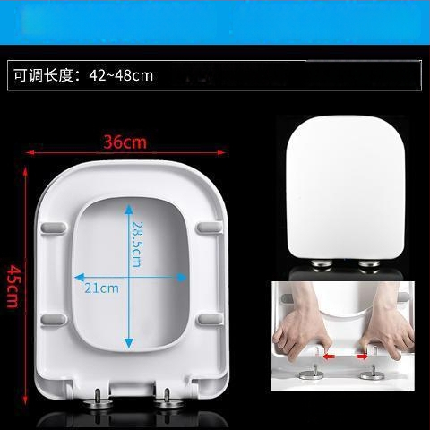 Štvorecný kryt na záchod, hrubší a odolný, s výplňou, nastaviteľná vzdialenosť montážnych otvorov 10–18 mm, materiál: močovina-formaldehydová živica