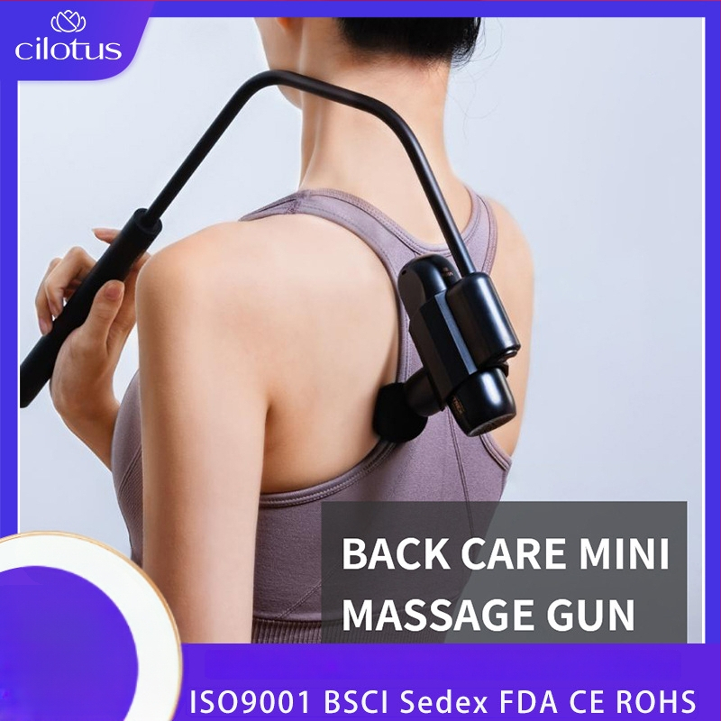 Fasciálny masážny prístroj na chrbát s predĺženou rukoväťou, bezkomutátorový motor, 4 rýchlosti, 6 nadstavcov