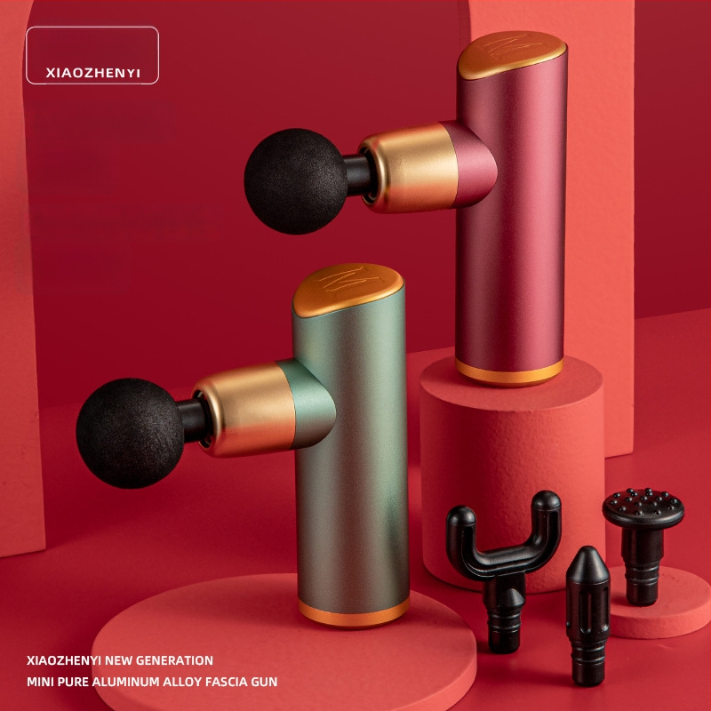 Mini prenosný fascia gun, bezkefový motor, 4 masážne hlavy, 4. stupeň, 2800 RPM