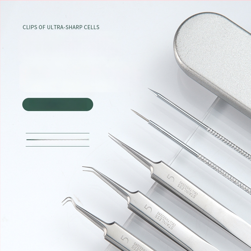 Nástroj na akné: ihla na akné + klip na bunku – nerezová oceľ, dvojfunkčný extraktor komedónov, pre bežné použitie